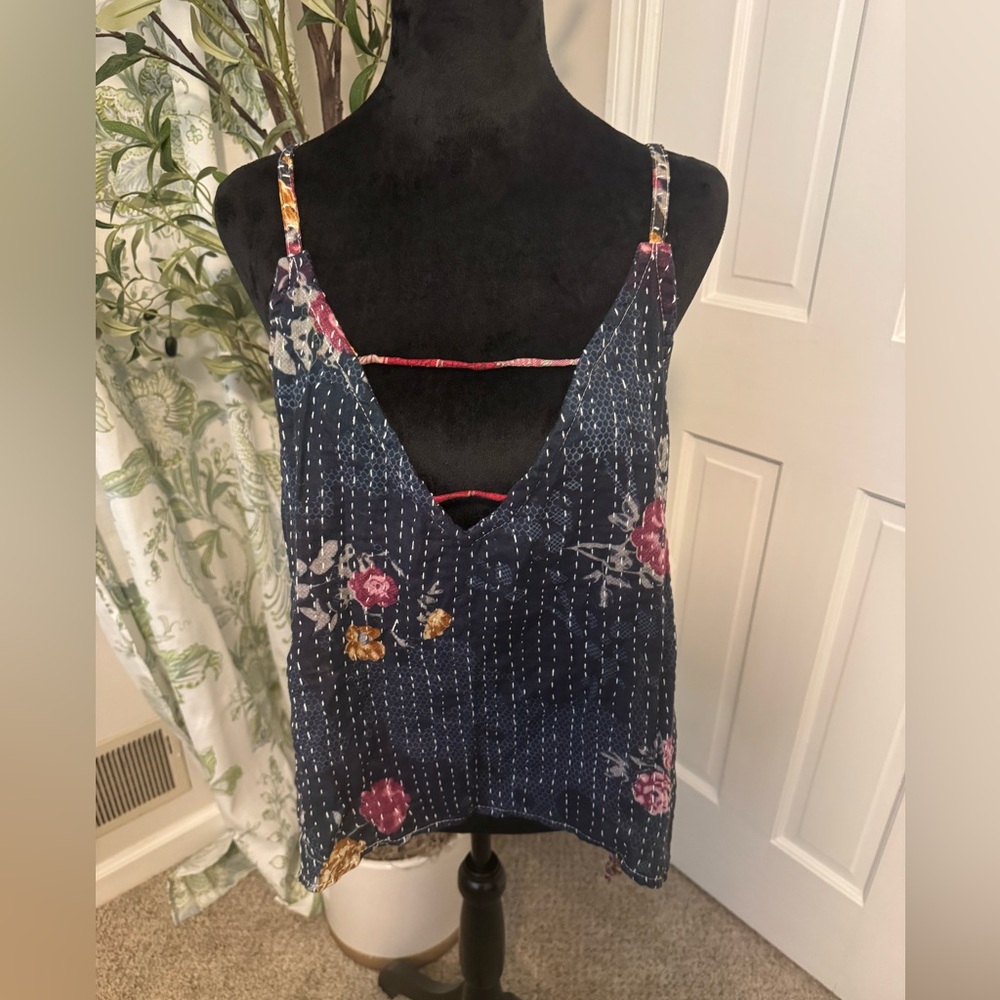 Colorful unique quilt stitching high low tank top reversible